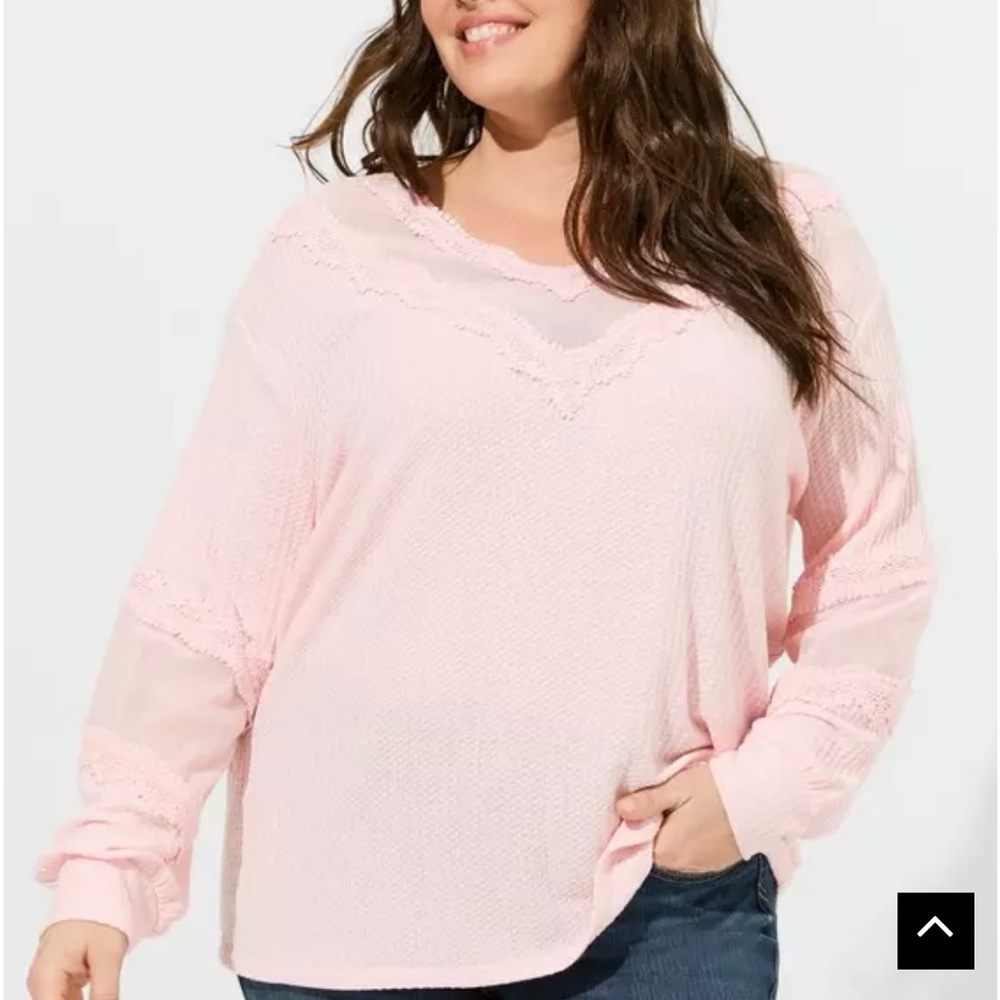 Torrid Waffle V-Neck Long Sleeve Mesh Inset Sweatshirt